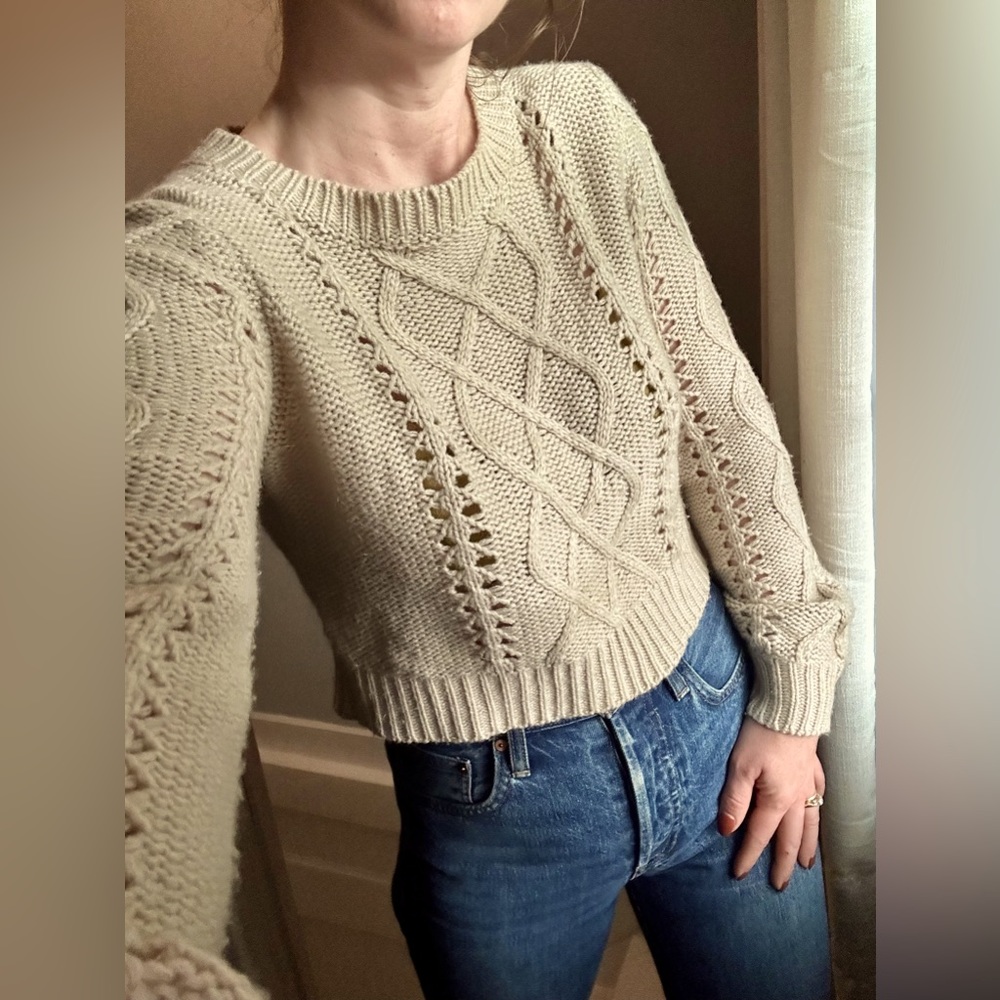Off Cream/Light Tan Cropped Knit Sweater